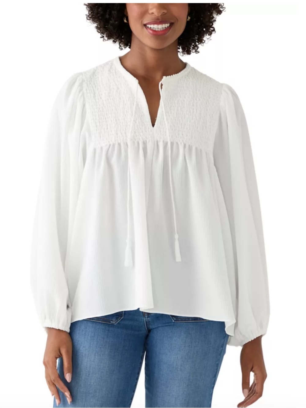 Philosophy by Republic White Smocked Boho Top Size Large